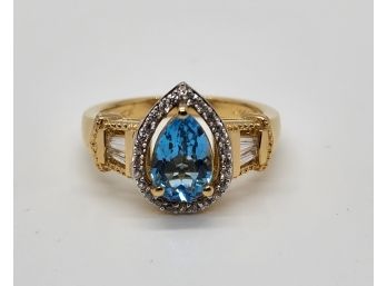 Topaz & Zircon Ring In Yellow Gold Over Sterling