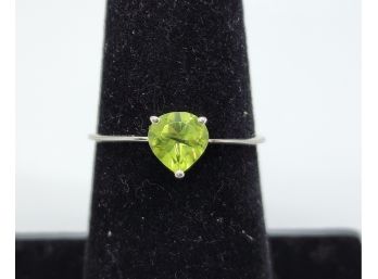 Petite Peridot Ring In Rhodium Over Sterling