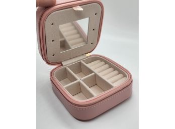 Pink Faux Leather Jewelry Box With Zipper