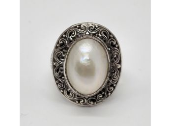 White Mabe Pearl Ring In Sterling