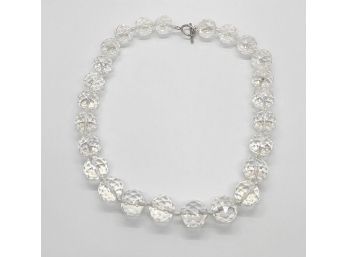 Faux Aurora Borealis White Beaded Necklace In Stainless