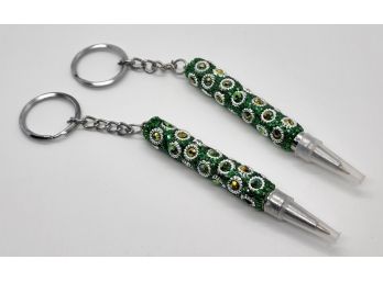 2 Beaded Green Handcrafted Pen Keychains