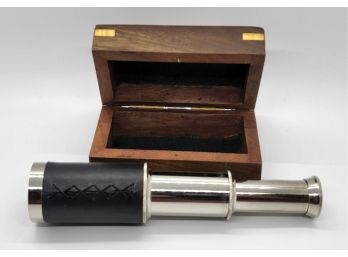 Handcrafted Telescope With Black Leather & Wooden Box