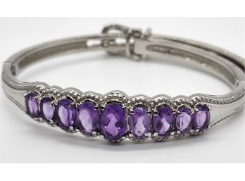 Amethyst Bangle Bracelet With Adjustable Lock In Stainless