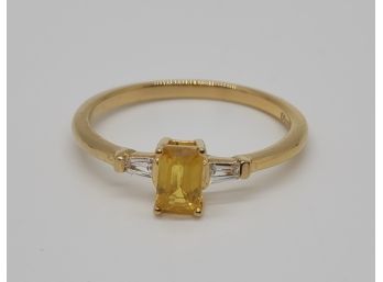 Yellow Sapphire, White Zircon Ring In Yellow Gold Over Sterling