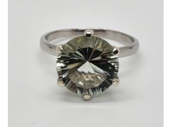 Prasiolite Concave Cut Ring In Platinum Over Sterling