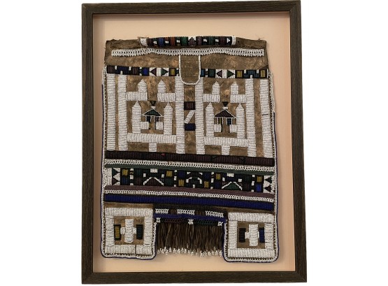 Framed Antique Native American Beaded Buckskin Leather Textile  (A) 23' X 29'