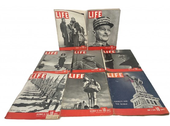 Eight 1940 Vintage Life Magazines