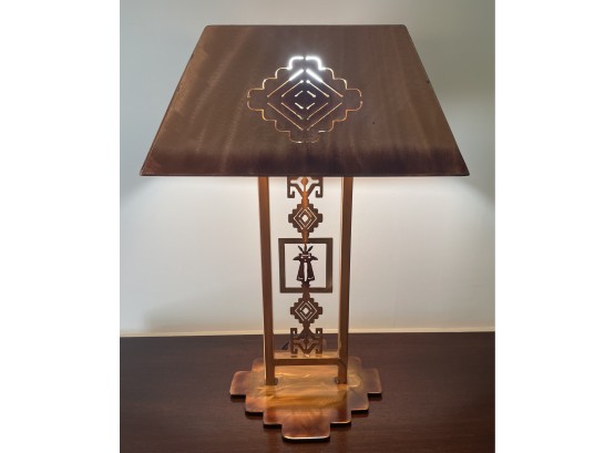 Stunning Arts & Crafts Style Pierced Copper Table Lamp