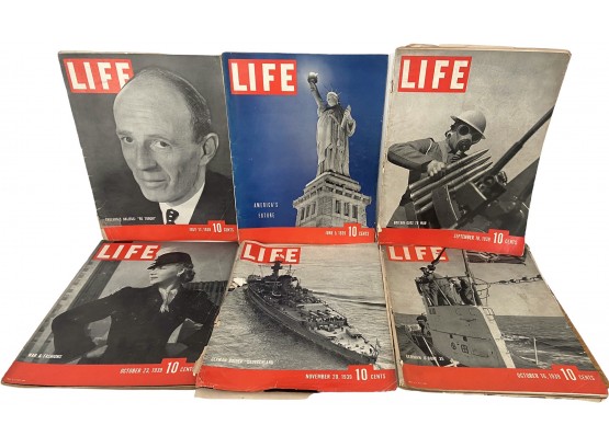 Six 1939 Vintage Life Magazines