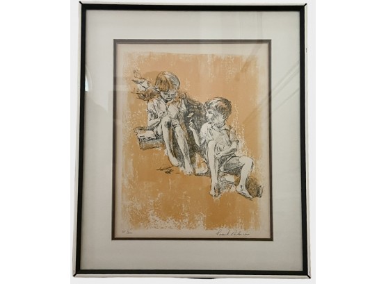 Signed Lithograph Of Children By Frank Palmieri  19' X 23'