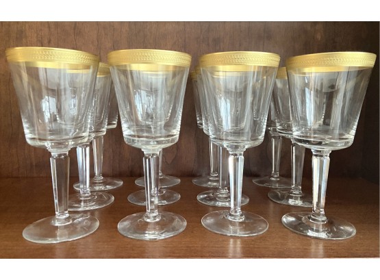 One Dozen Lenox Crystal Etched Gold Rimmed Wine Glasses 7' (A)