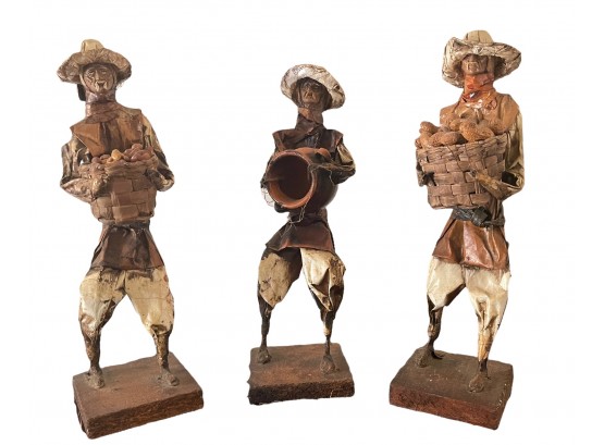 Trio Of Vintage Mexican Folk Art Paper Mache Farmers
