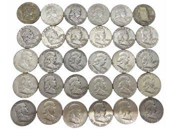 Thirty Franklin US Silver Half Dollars (B)