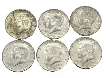 Six 1964 Kennedy US Silver Half Dollars