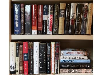 Two Shelves Of Hardcover Books On Politics, Wars, Memoir,  History