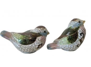 Vintage Pair Of Small Cloisonne Enamel Birds