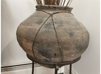Artisan Made 18' Pit Fired Primitive Floor Pot On Stand