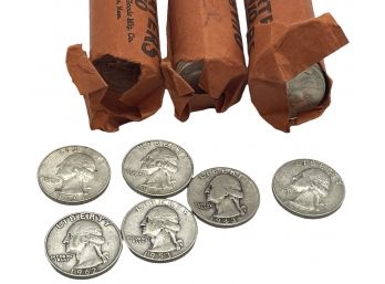 Three Rolls Of 1952-64 US Silver Quarters
