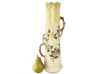 16' Vintage Double Handled C & G Austrian Tapize Hand Painted, Embossed And Gilded Vase