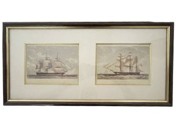 Two Antique Frigate Ship Engravures 23' X 11'