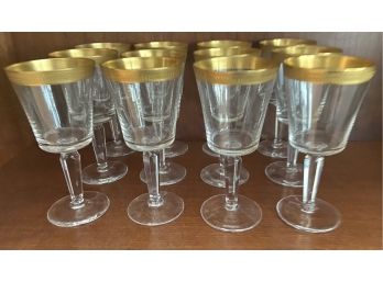One Dozen Lenox Crystal Etched Gold Rimmed Wine Glasses 6.5' (B)