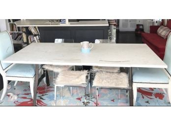 Exquisite Substantial Thick 1.3in Marble Top  Table  With Industrial Forged Iron Base NY 78x30.25x36 Custom