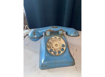 Dial-O-Phone The Steel Stamping Co Lorain, OH Made In USA Blue Vintage Toy Dial Telephone 4.5x6x4'