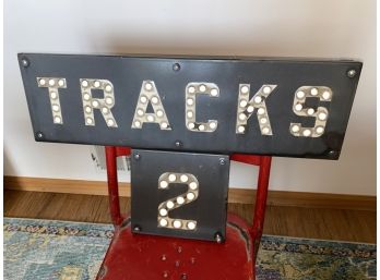 Tracks 2 Glass Bead Rail Road Station Metal Sign 27x1x16.5 Authentic Antique Vintage Train