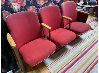 3 Vintage MCM Red Upholstered Theater Seats 67x14x29.5' Movie Theater Seats