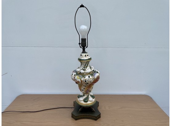 Vintage Porcelain Lamp With Pierced Brass Base