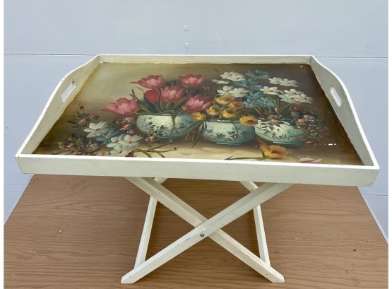 Vintage Floral Painted Tray Top Table