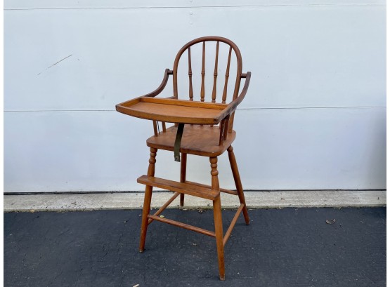 Antique Wood Spindle Back Highchair With Attached Tray
