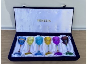 Boxed Set Of Colorful Salviati Venezia Cordial Glasses (Italian)