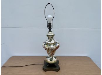 Vintage Porcelain Lamp With Pierced Brass Base
