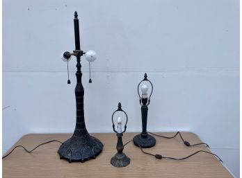 Three Compatible Embossed Metal Table Lamps