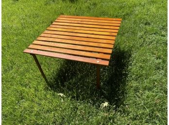 Portable Wood Slat Table Perfect For Beach Or Yard