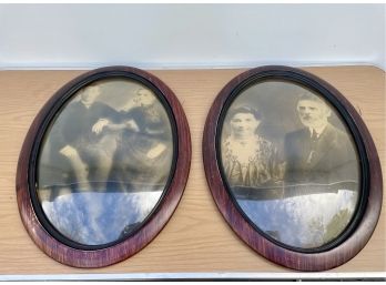 Pair Of Vintage Framed Convex Oval Portraits