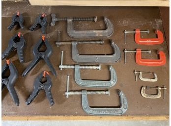 Collection Of C Clamps & Heavy Duty Plastic Spring Clamps