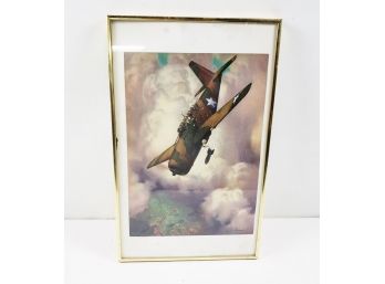 Curtiss SB2C Helldiver Dive Bomber War Plane Lithograph By Artist A. Leydenfrost In Brass Tone Frame