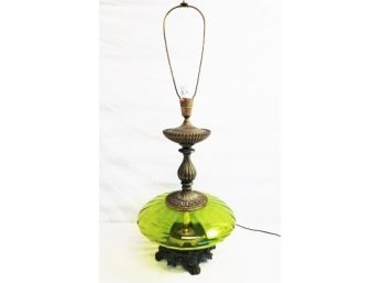 Very Pretty Mid Century Hollywood Regency Green Glass 3-way Lamp - No Shade