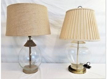 Two Clear Glass Accent Table Lamps