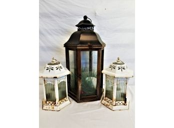 Three Indoor/outdoor Metal Decorative Lanterns