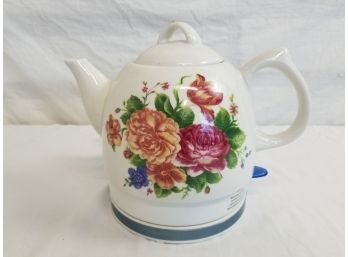 English Garden Electric Tea Kettle White Ceramic With Floral Rose Print 34 Oz