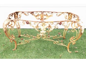 Antique Large Ornate Victorian Wrought Iron Table With Acanthus Leaf & Rose Design