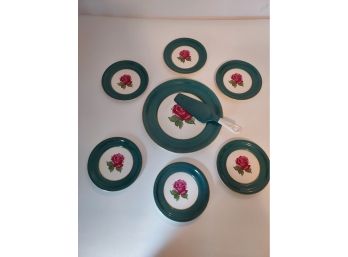Harker Pottery Pie Platter With Matching Pie Plates And Serving Spatula
