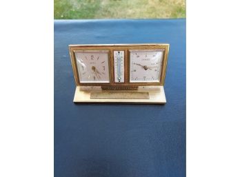 Vintage Seth Thomas Brass Desk Clock With Barometer And Thermometer