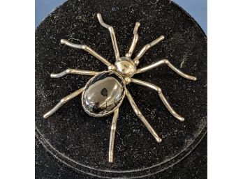 Large Spider Pin / Brooch Looks Like Sterling Silver And Onyx Unmarked