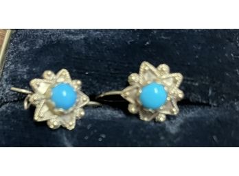 Pr 14k And Turquoise Gold Earrings . Excellent Condition