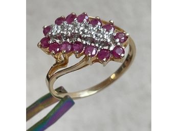 10k Gold Diamond And Pink Stone Ring